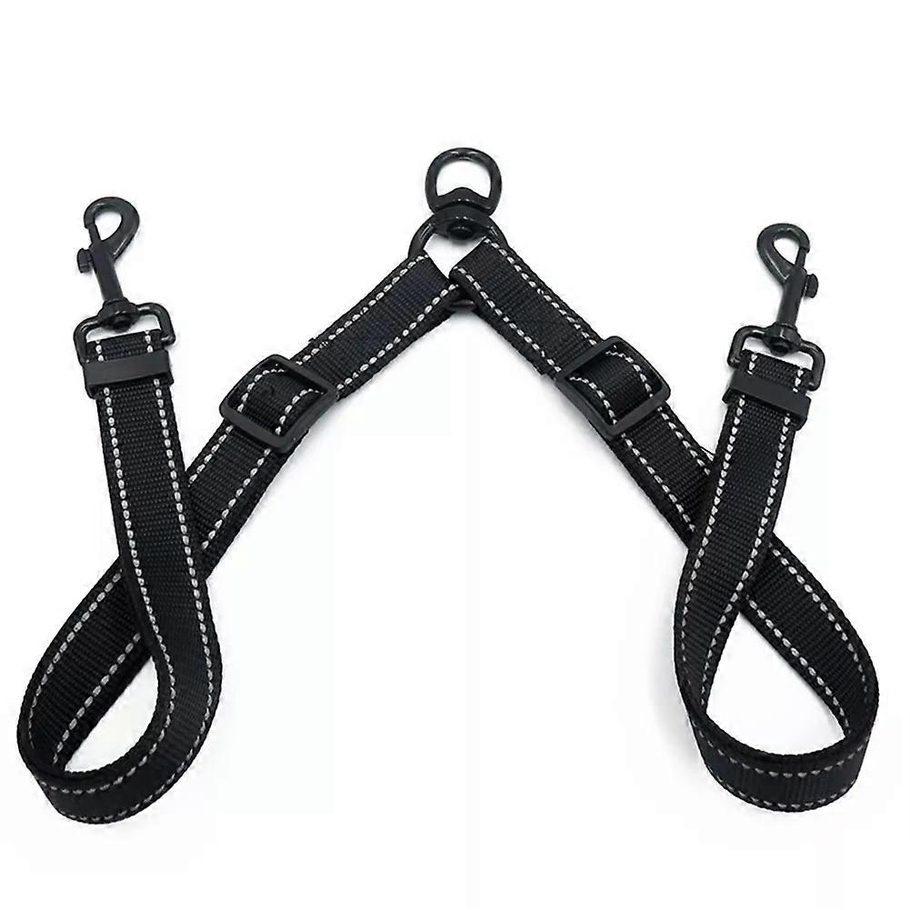 Black Double Leash Coupler for Large Dogs Adjustable Heavy Duty Nylon Splitter for Two Big Dogs