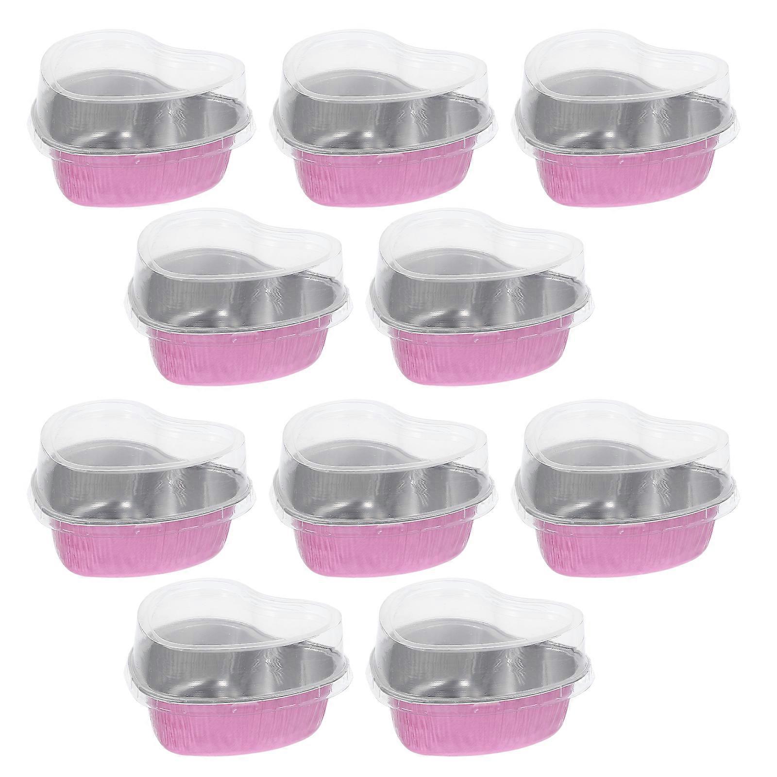 10Pcs Heart-shaped Foil Box Cake Pan with Lids Practical Cake Baking Box Foil Cupcake Cup