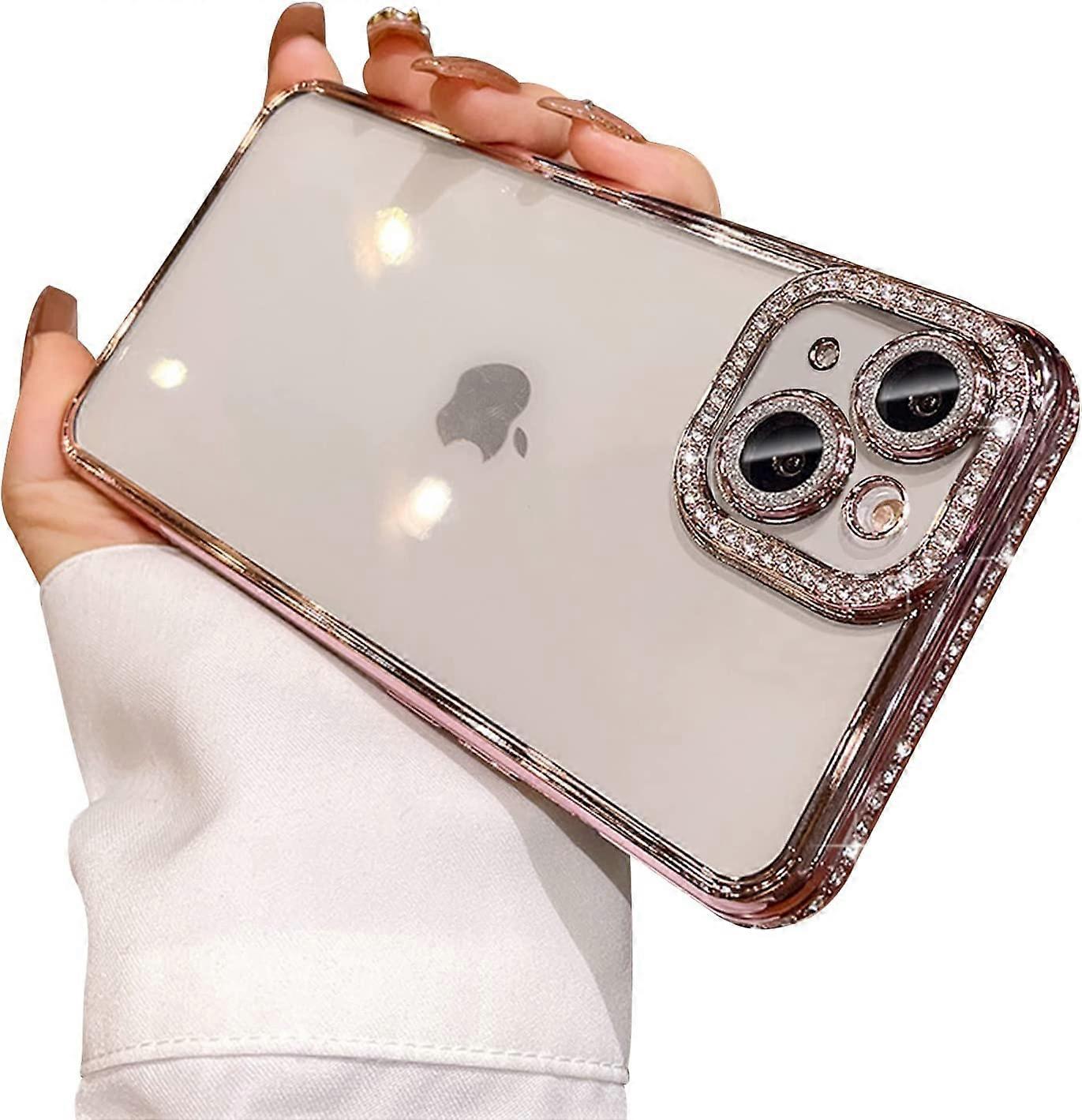 Compatible with iPhone 14 Plus Case,Glitter Diamond Camera Protector Bling Clear Cute Phone Case Shockproof Sparkle Len for iPhone 14 Plus 6.7''-Silve