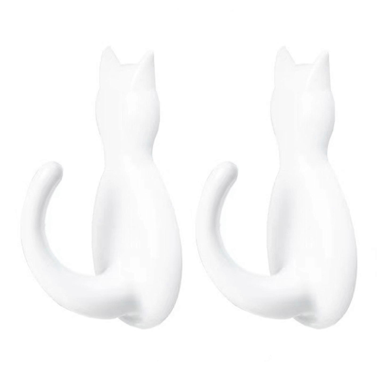 2Pcs Adhesive Hooks Wall Mounted Punch-free Strong Load-bearing Space-saving Cat-shaped Organization Plastic Transparent Reusable Seamless Hooks House