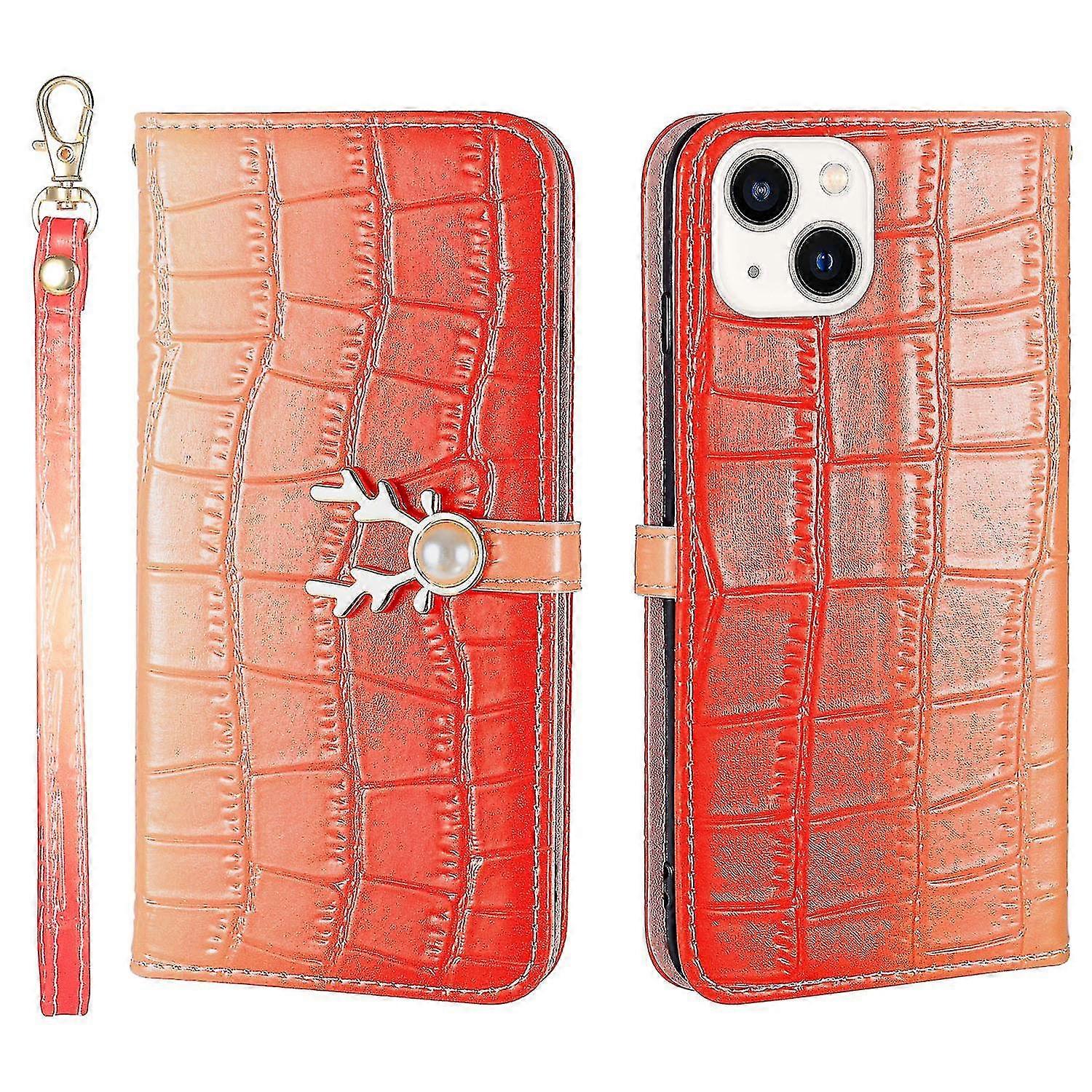 Elk Pattern Phone Case For Iphone 14 With Card Holder, Lanyard, Pu Leather Material, Wallet Function, Corner Fall Protection