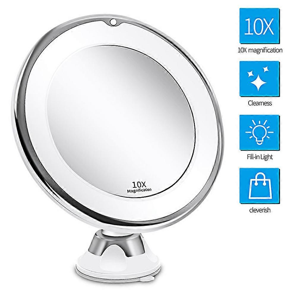 10X Magnifying Makeup Mirror with Lights,  Intelligent Switch, 360 Degree Rotation, Powerful Suction Cup, Portable, Good for Tabletop, Bathroom, Trave