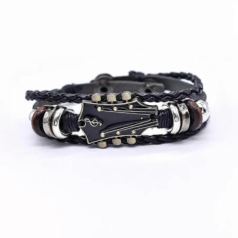 Bracciale in similpelle retrò con chitarra, bracciale in pelle con chitarra rock in lega di zinco