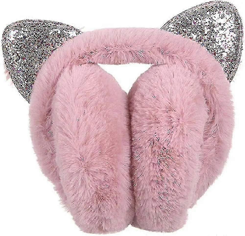 Foldable Earmuffs With Sequins. For Ladies And Girls. Adjustable Foldable Cat