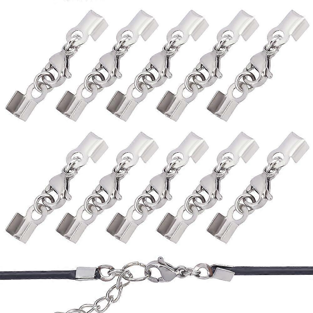 30 Sets 304 Stainless Steel Lobster Claw Clasps with Cord Ends Metal Clasp With Cord Tip Attach Clasp for Bracelets Necklace Jewelry Making Stainless