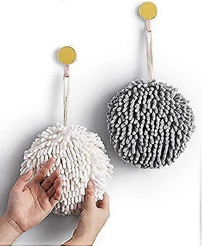Fluffy Bath Towel Ball Set of 2 White and Gray - Dry Your Hands Instantly and Easily with this Creative and Decorative Bath Hand Towel Set for the Bat