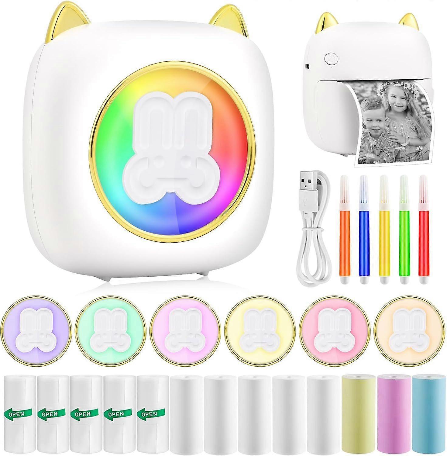 Portable Photo Printer, Mini Wireless Instant Photo Printer, Wireless BT Thermal Printer Mobile Printer with LED