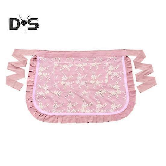 Oilproof Waist Apron Soft Touch Lace Embroidered Women Server Waitress Short Half Apron with 2 Pockets for Kitchen