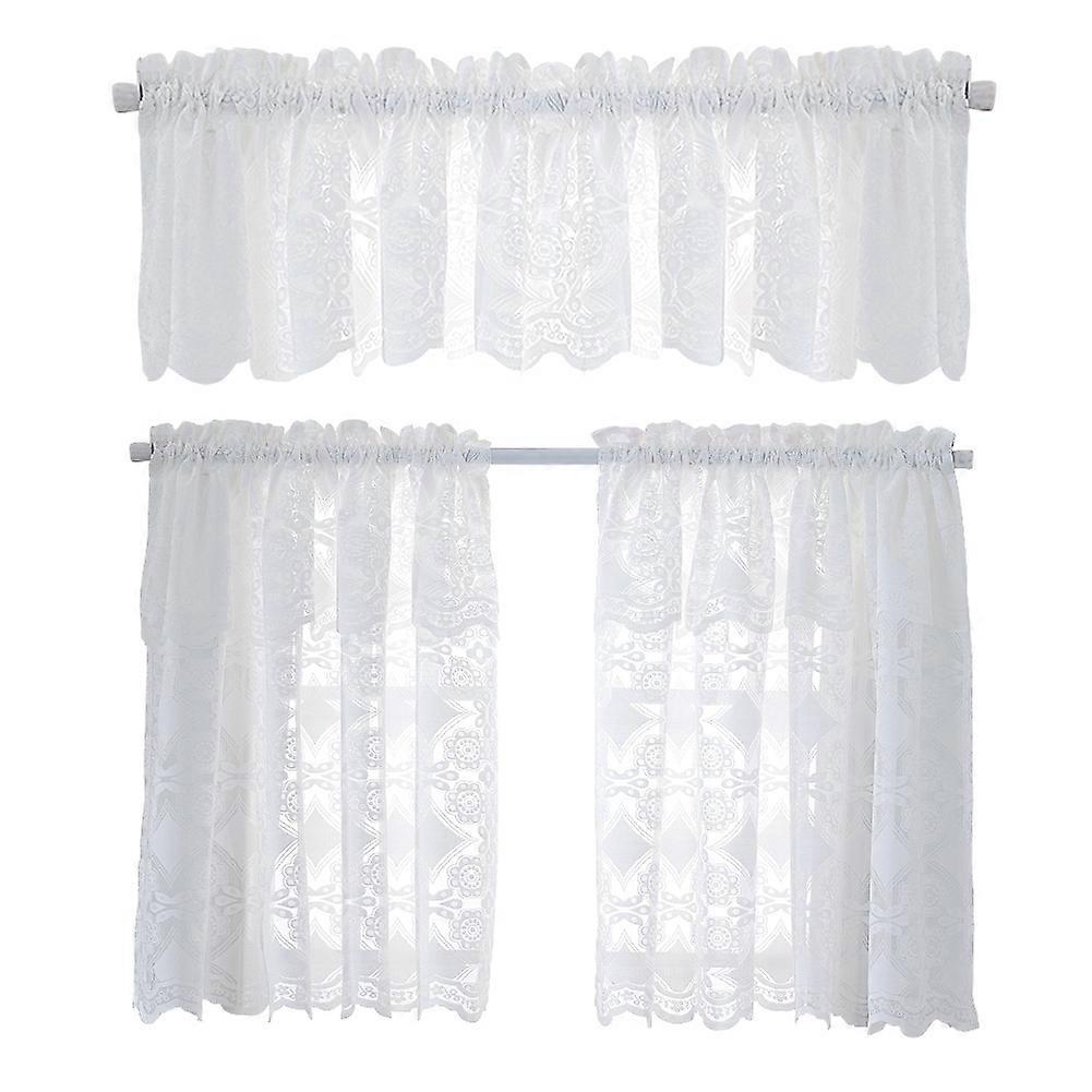 Simple White Solid Color Lace Short Curtain for Kitchen Bathroom (132 * 46cm)