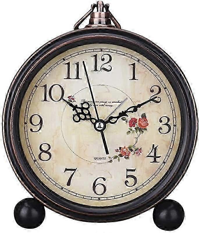 Vintage Style Alarm Clock Silent Antique Retro Table Clock Decorative Quiet Non-Ticking Clock Classic Retro Clock Desk Alarm Clock(Without Battery)