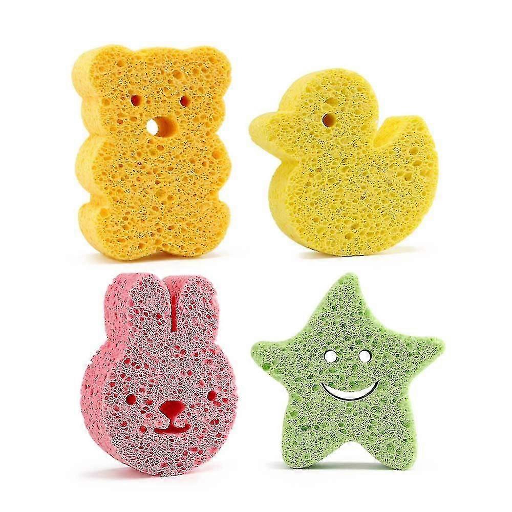 4 Pcs Baby Bath Sponge Brushes Infant Cartoon Shower Bath Brushes Tool