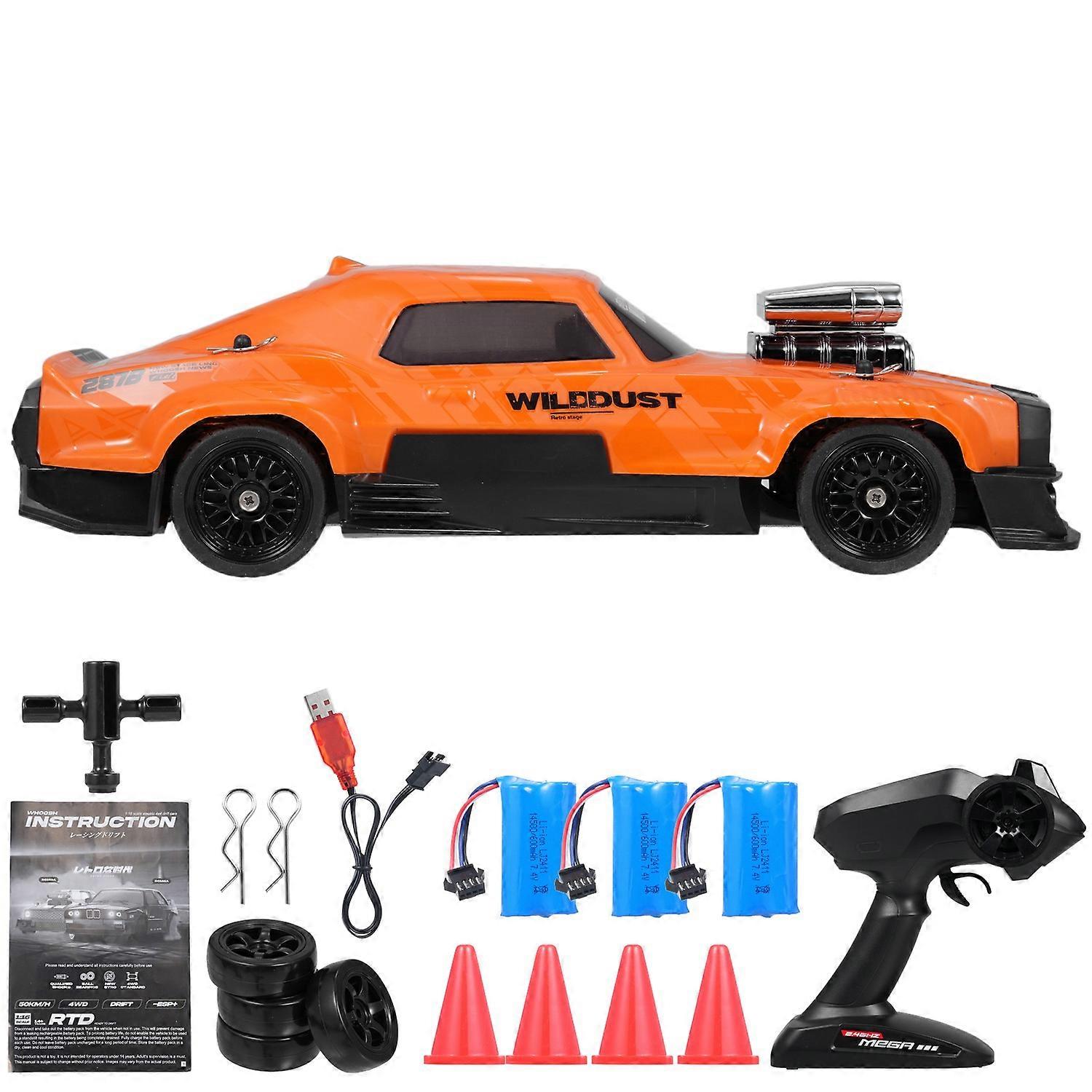 Remote Control Drift Car, 2.4GHz 1:16 Scale 4WD 50KM/H High Speed Model Vehicle with Gyro, LED Light