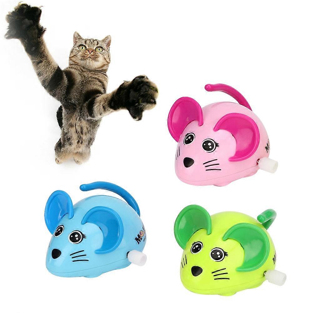 3PCS Interactive Wind-Up Mouse-Shaped Cat Toys for Indoor Play, Durable Plastic, 4-Inch Size, Assorted Colors