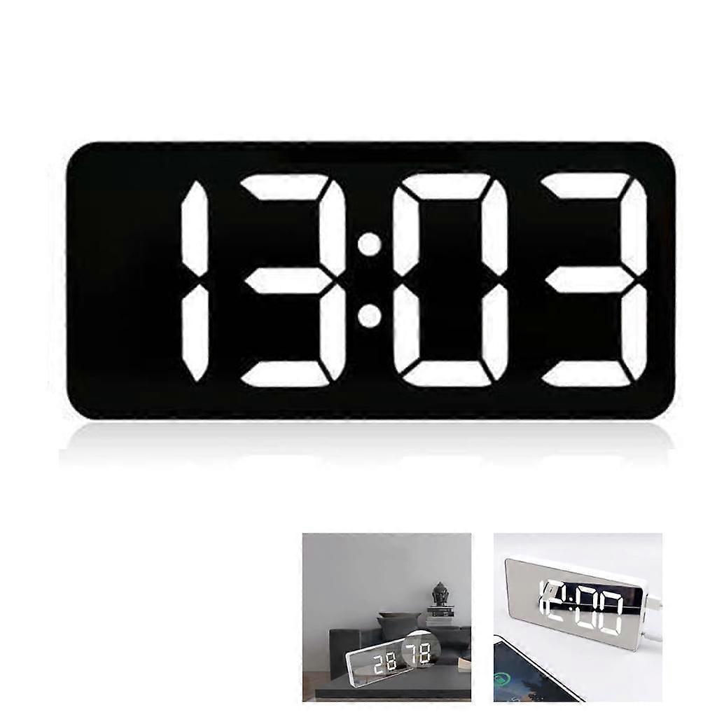 Digital Alarm Clock with Large LED Temperature Display, 4-Level Adjustable Brightness Dimmer, 13 Songs USB Charging Port Nightstand Bedroom