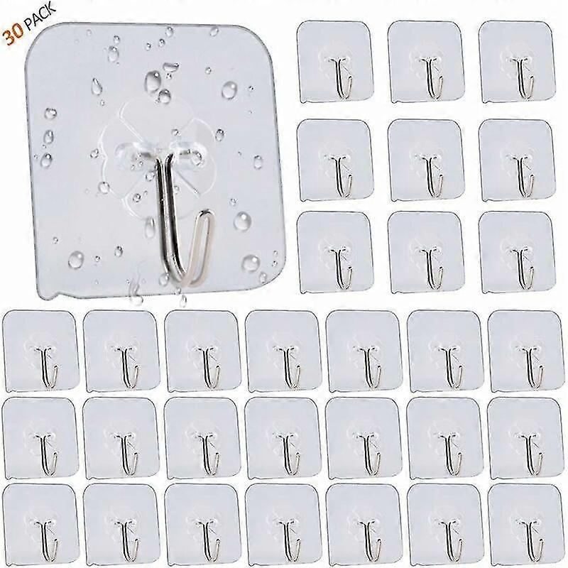 30 transparent adhesive hooks for kitchen or bathroom towel