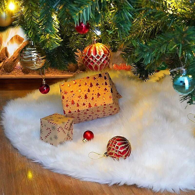 Faux Fur Christmas Tree Skirt, Reusable Soft and Warm for Enchanting Decorations, Luxury White Non-Slip Velcro Design for Any Size Tree, 90cm/36"