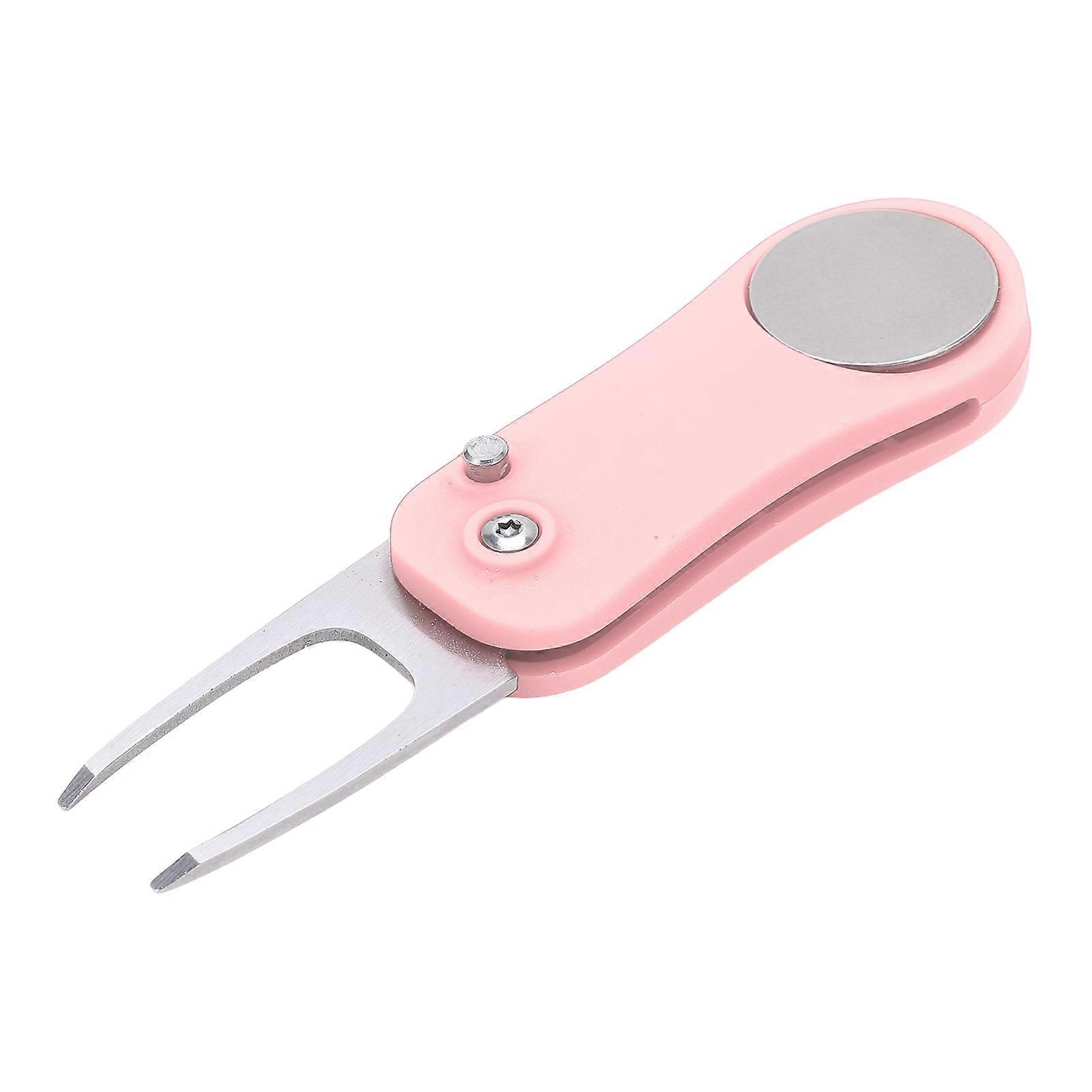 Foldable Golf Divot Repair Tool with Marker Golf Green Fork and Pop Up ButtonPink