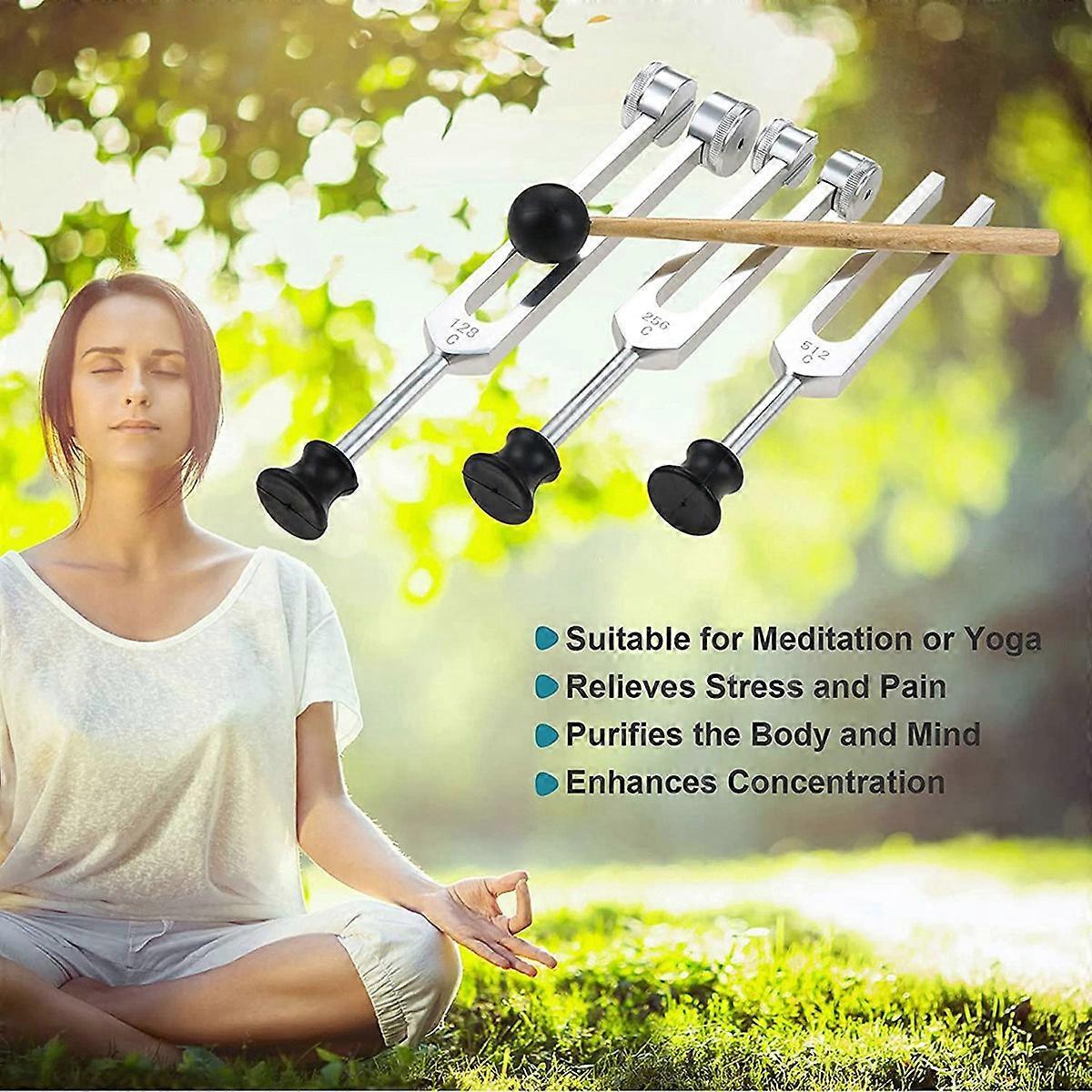 4 Pack Tuning Fork Set(128Hz, 256Hz, 512Hz) with Base,Silver