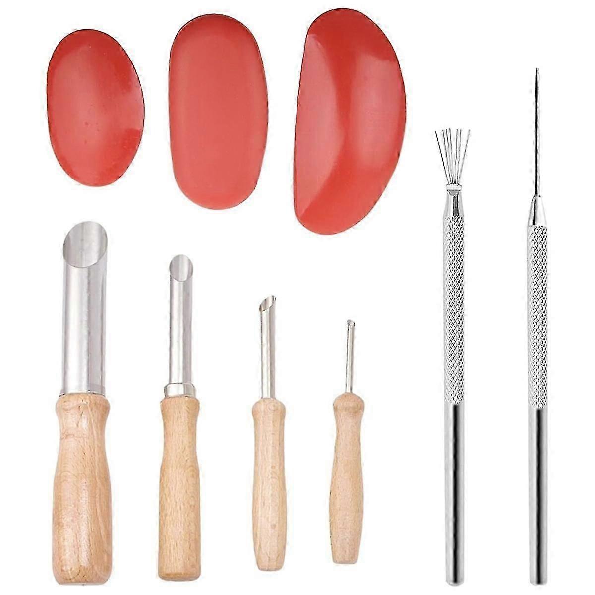 9PCS Clay Sculpting Tools Wooden Handle Pottery Carving Tool Kit Pottery Clay Trimming Tools