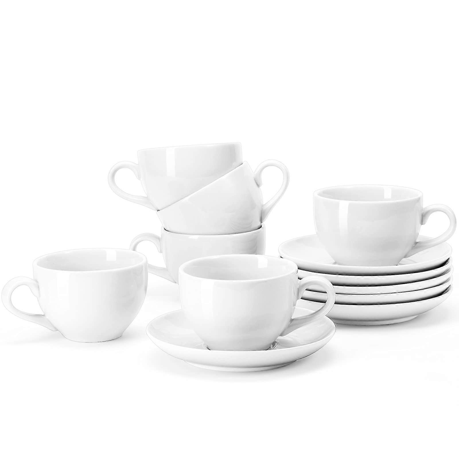 6 Set White Coffee Cups For Coffee Latte And Tea, 6-Ounce Capacity
