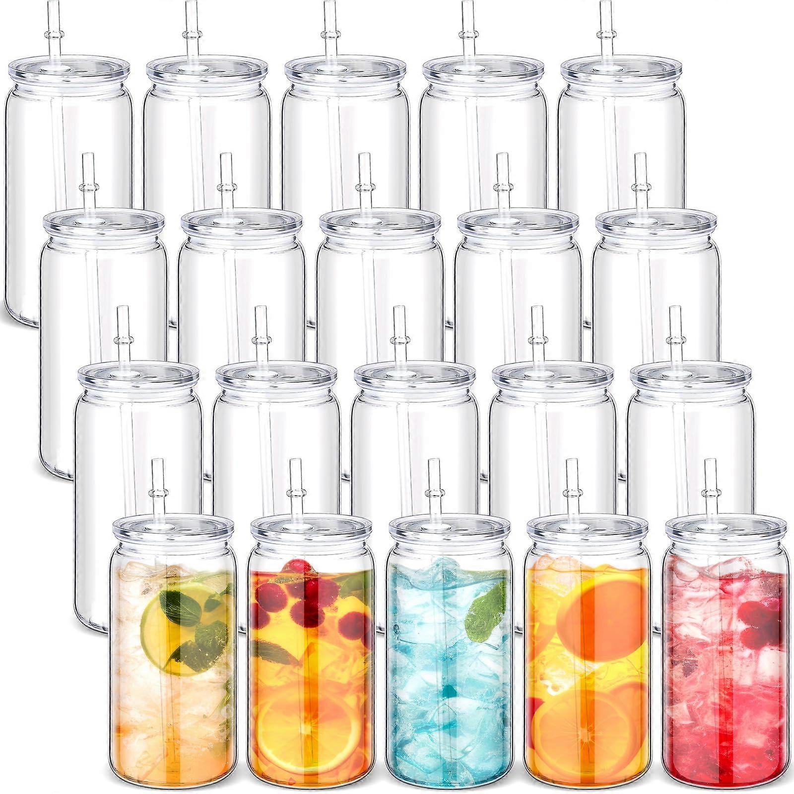 20 Acrylic Mason Jars Clear for Wedding Party Favor Water Milk Juice Beverage 16 oz