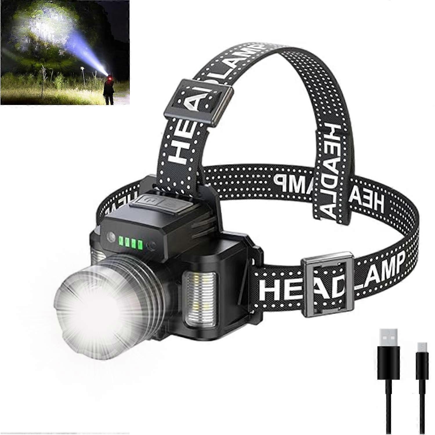 200000 Lumens Headlamp Rechargeable XHP70.2 Super Bright Powerful LED Headlamp,Adjust Focus