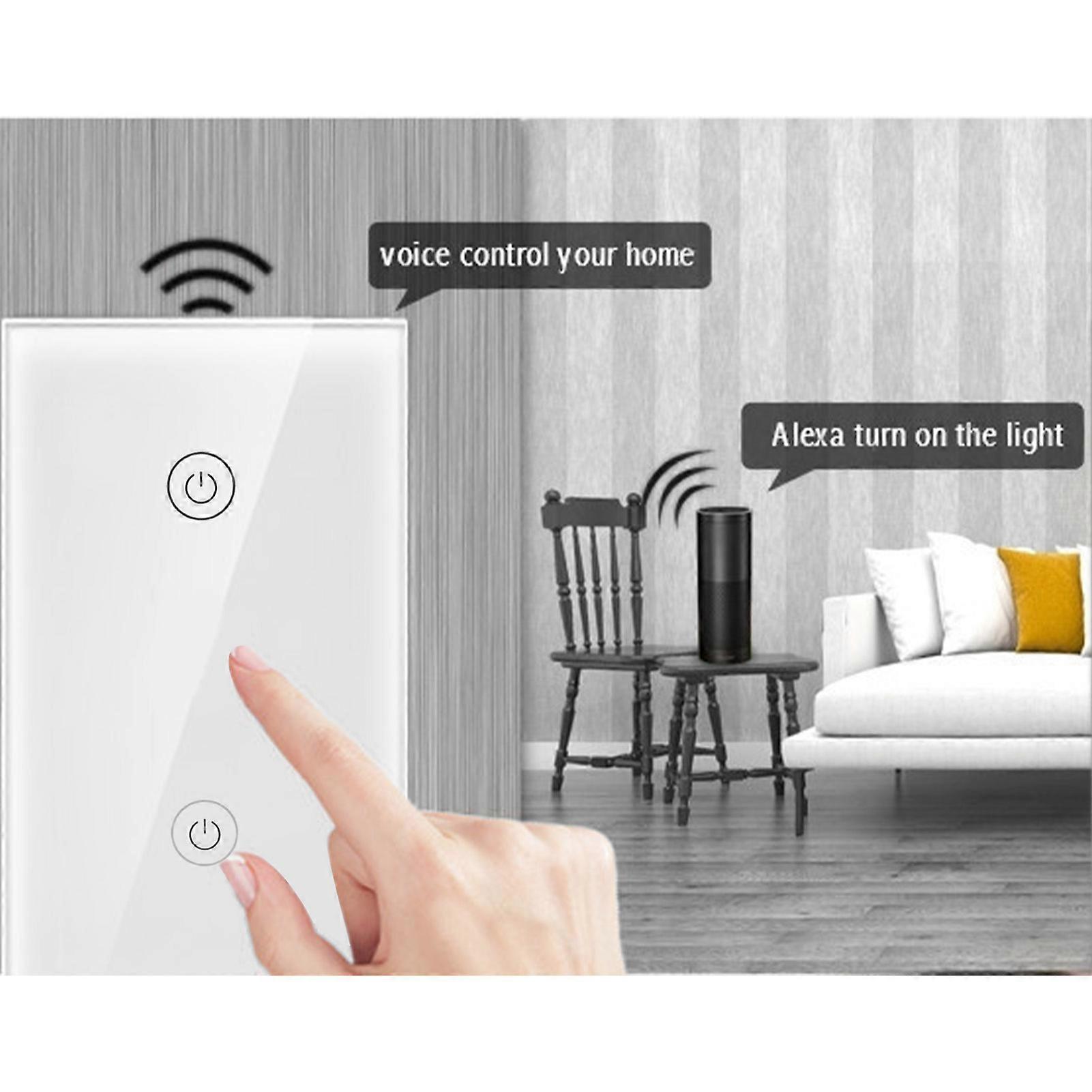 Smart Touch Switch, Voice-Controlled Glass Panel Light Switch for Google Home