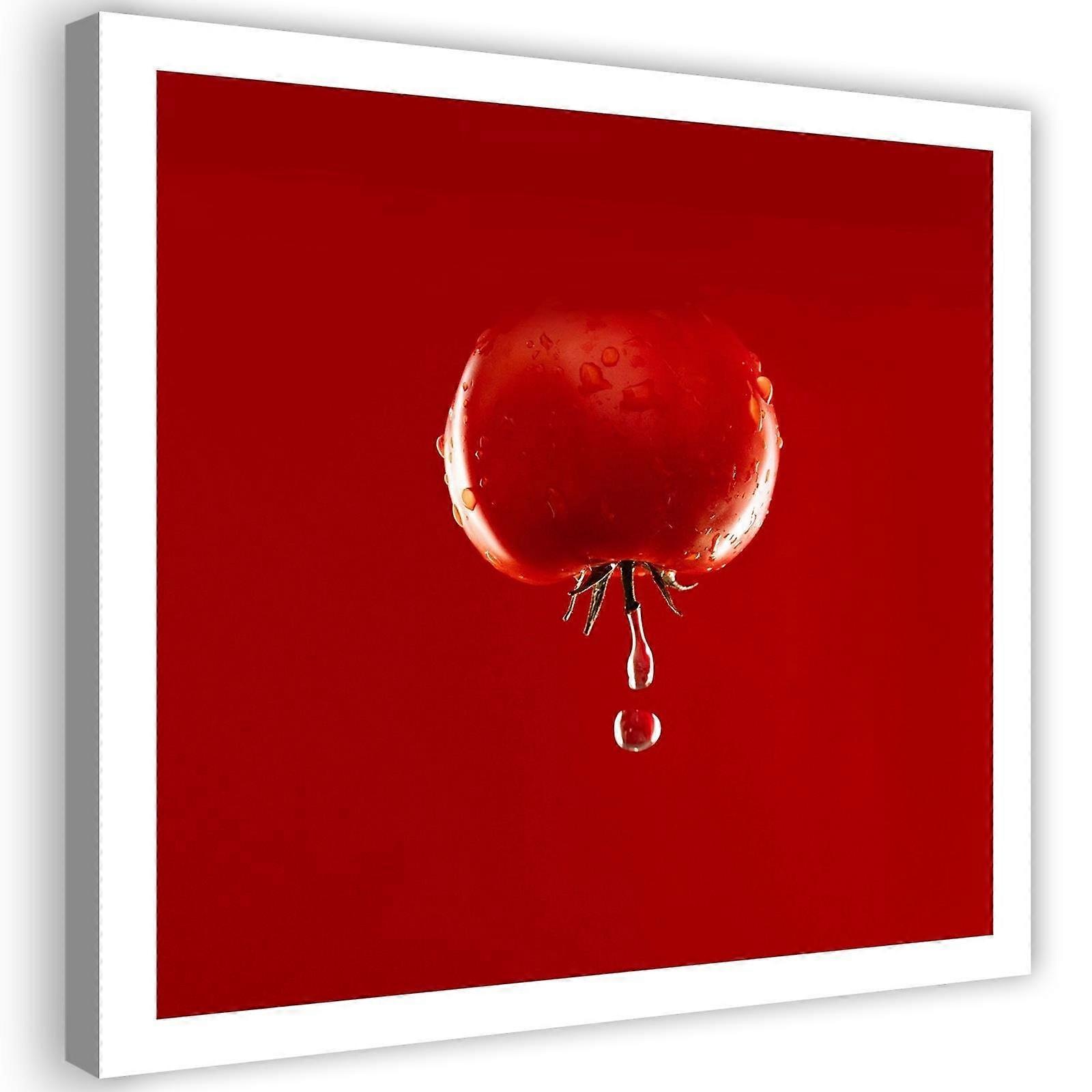 Leinwandbild, Tomate und Wassertropfen rot - 40x40