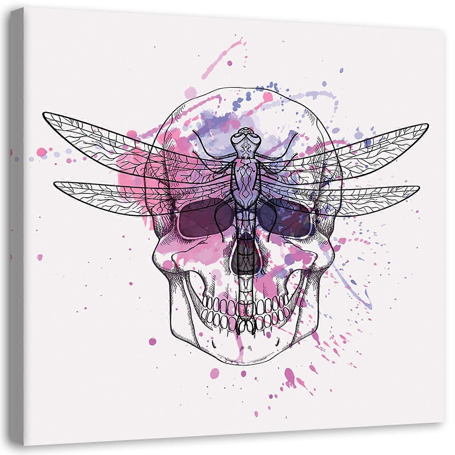 Impression sur toile, Crâne et libellule - 50x50