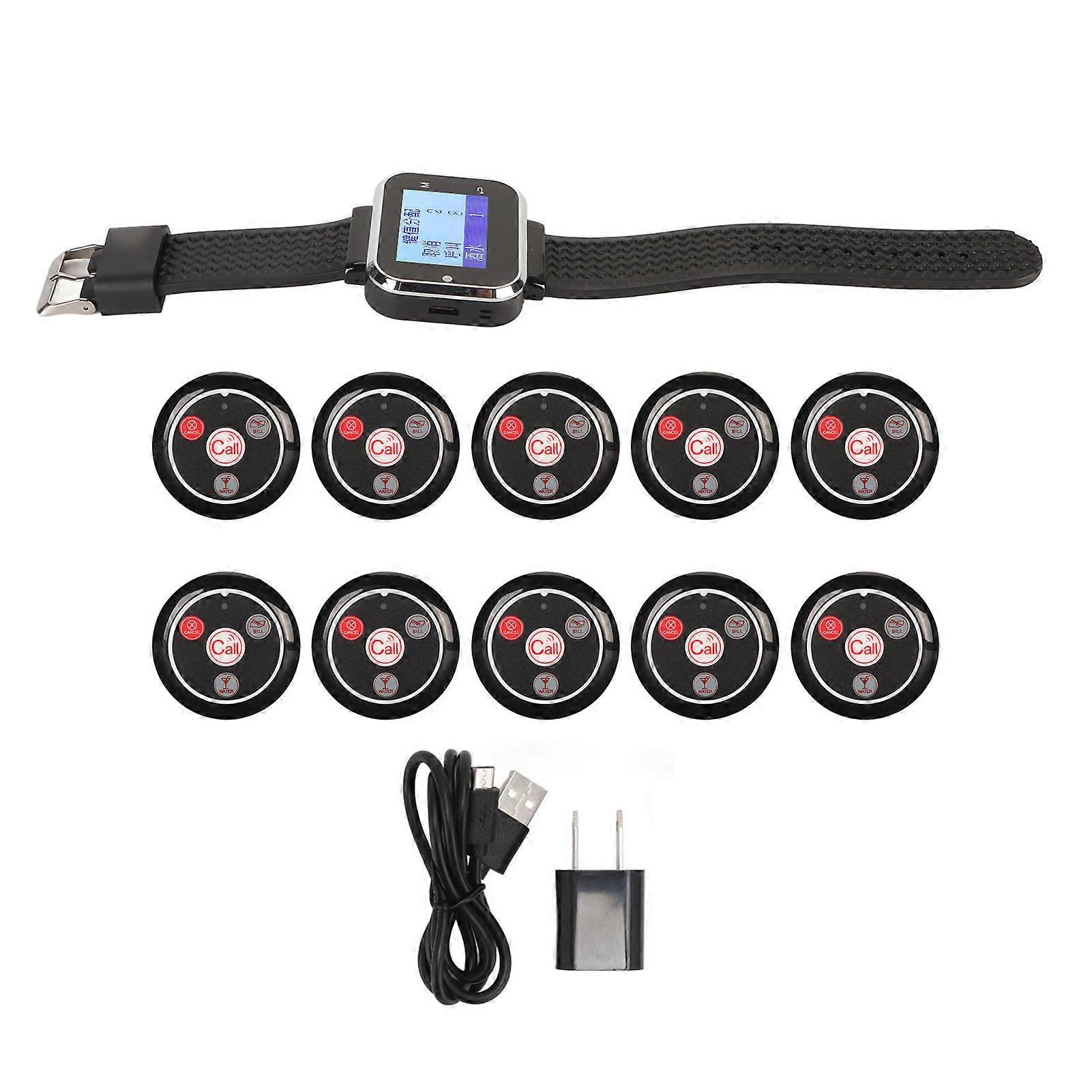 Calling System 250mAh Battery Rechargeable LCD Display Wireless Watch Receiver IPX4 Waterproof 10 Pagers