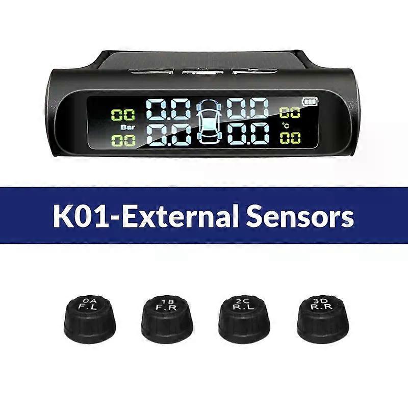 con E-ACE Solar Tire Pressure Car TPMS 4Wheel Sensor Smart Car Systems Monitoring System Security Alarm Tire Display Pressure