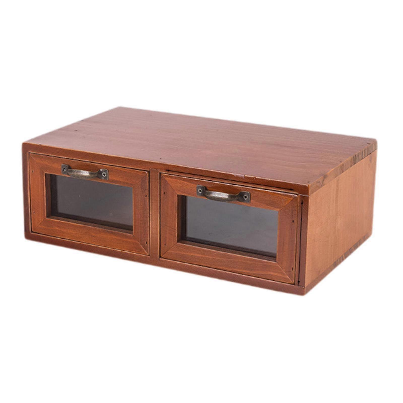 Wooden Desk Organizer Jewelry Box Tabletop Accessory Rectangular Filing Cabinet