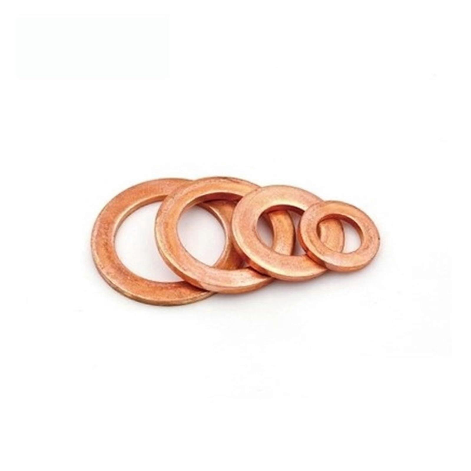 Kupfer-Dichtungsring mit Flacher Unterlegscheibe 50 Stück M4 M5 M6 M8 M10 M12 M14 M10x14x1 Kupferscheibe Dichtungsscheibe