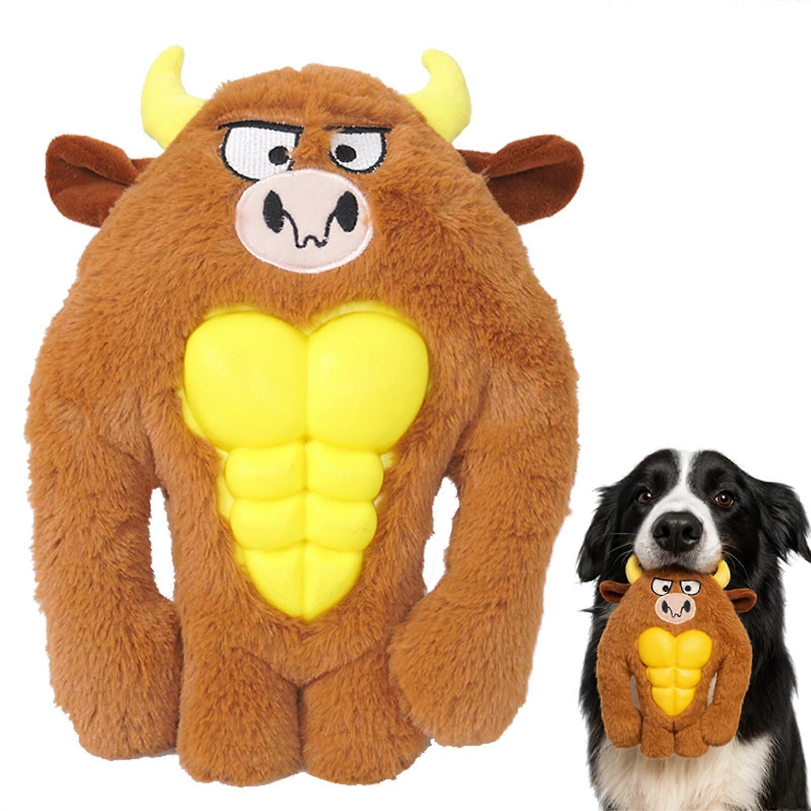 Tough Dog Toys for Heavy Chewers - Interactive Plush Chew Toy with Rubber Muscles for Aggressive Chewers (Hercules Cow)