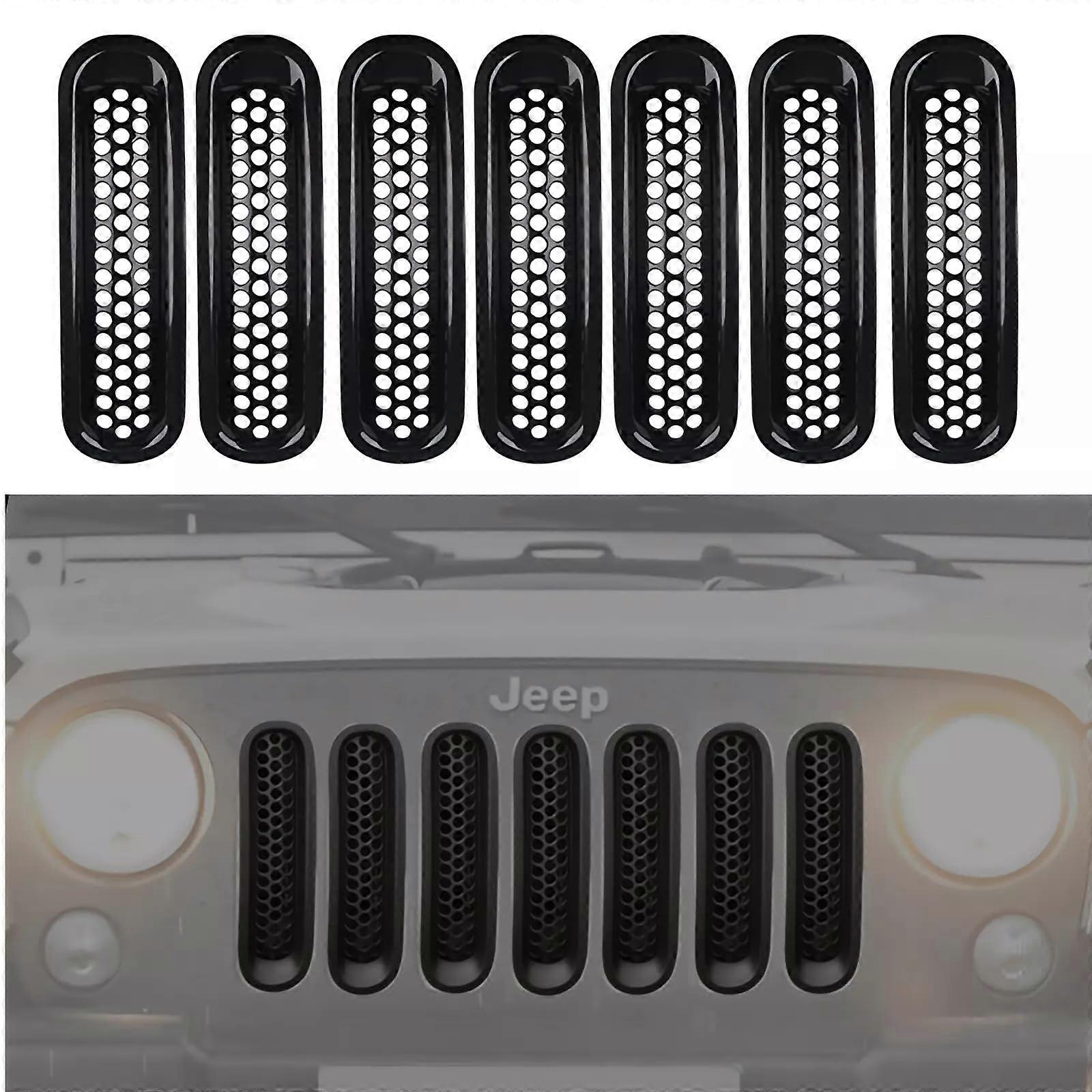 Black Front Grille Mesh Insert Kit for 2007-2018 Jeep Wrangler JK/JKU, 7PCS Circular Vented Radiator Protector, Black Color