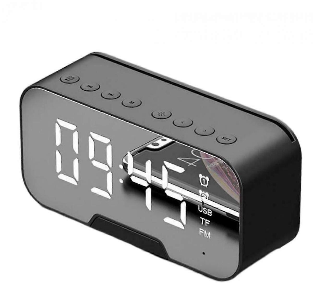 Multi-function Alarm Clock Mirror Led Alarm Clock Multi-function Wireless Bluetooth(Black)