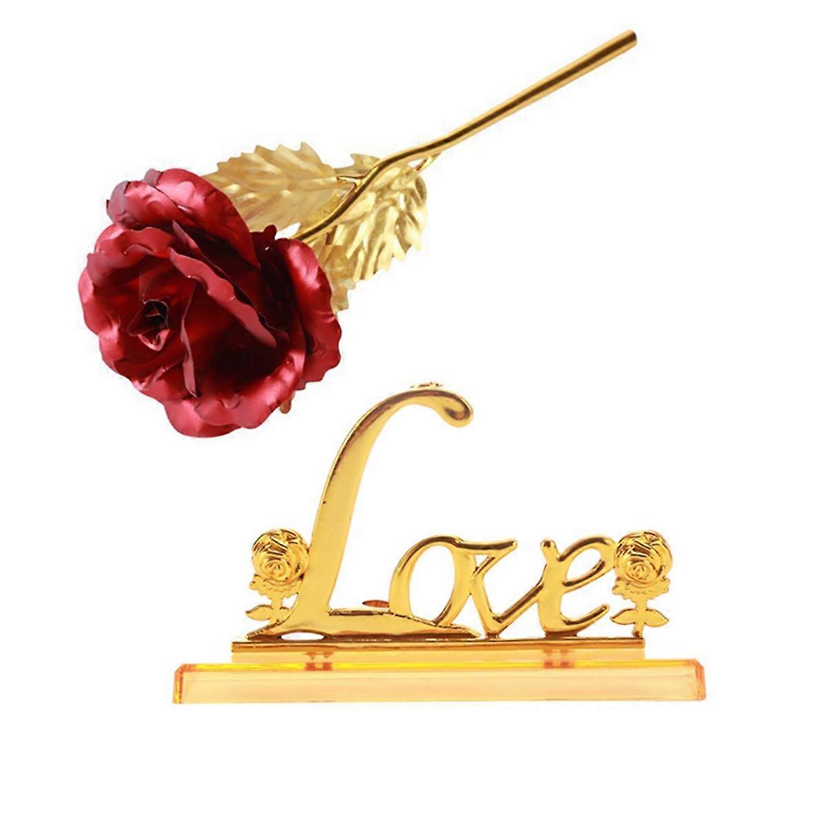 Gold Rose Artificial Forever Flowers with Love-Shaped Stand, E