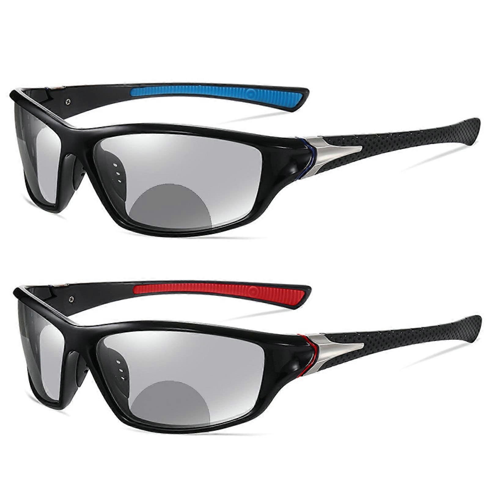 2pcs Transition Photochromic Bifocal Reading Glasses for Mens and Womens Square Sports Sunglasses Readers 04.00