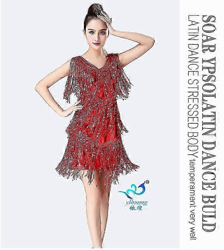 Huiyun Jupe latine grésillante de soirée dansante avec pompons à paillettes pour une performance sur scène