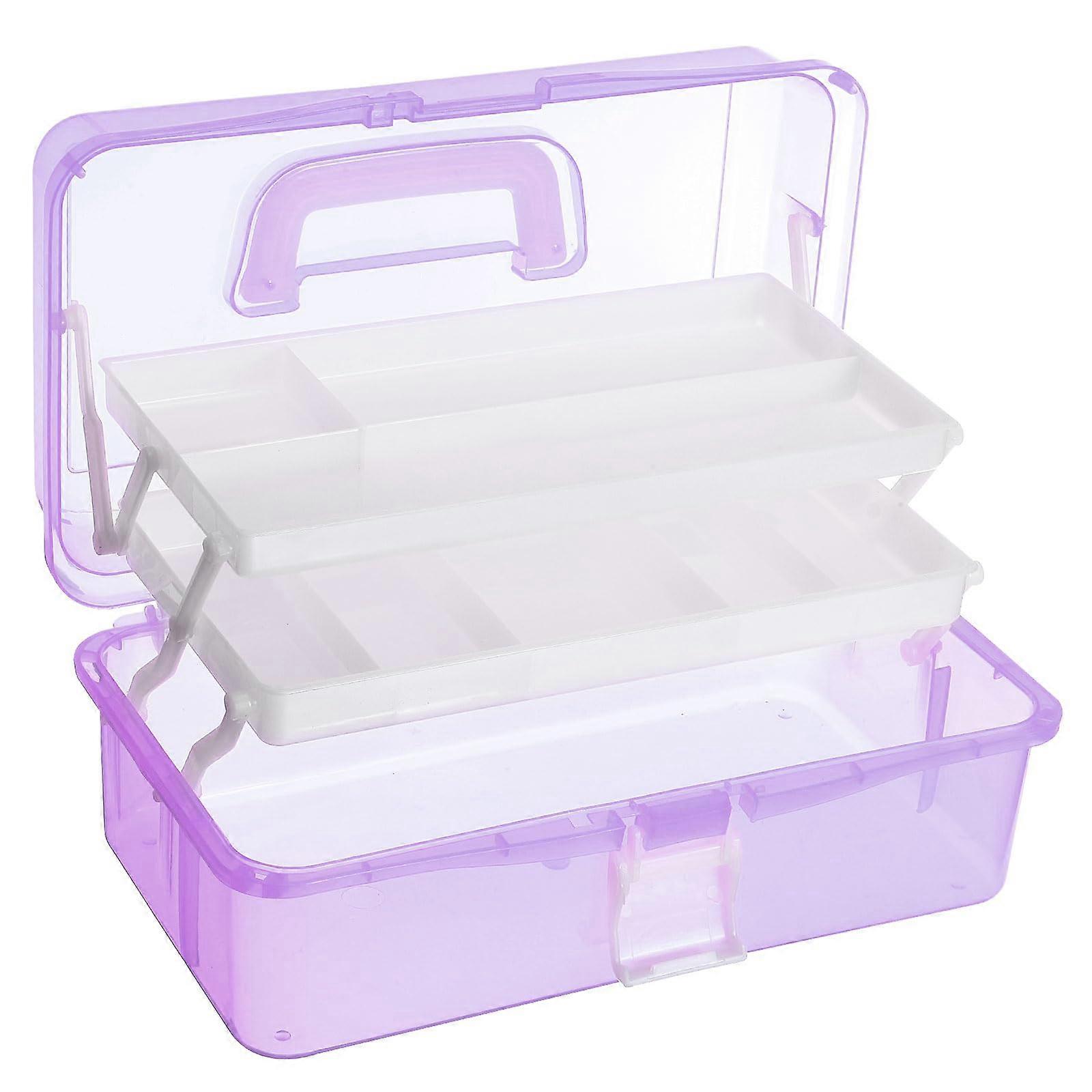 12' ThreeLayer Art Storage Box, Multifunctional Tool Case Holder Container Organizer with Handle for Art Craft Cosmetic Home Travel, Purple Ref: 7131