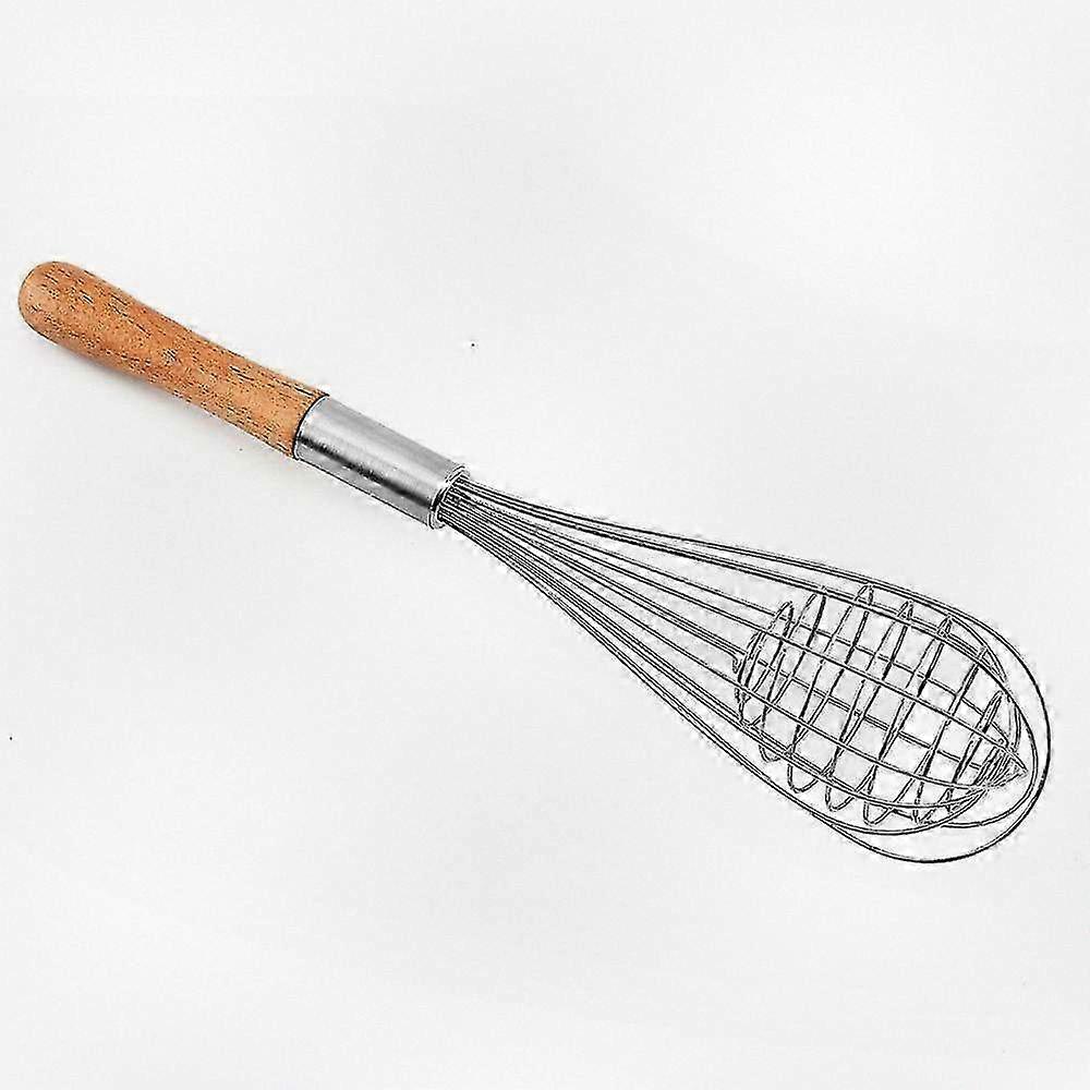 Wooden Handle Whisk, Stainless Steel Milk Frother, Suitable for Kitchen Baking Hand Mixer Needs