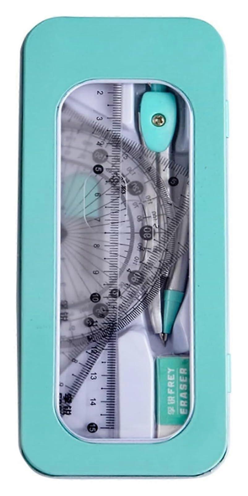 Geometry Set for Students, Protractor and Compass Kit, Drafting Tools with Iron Box, Includes Rulers and Eraser for Math Class