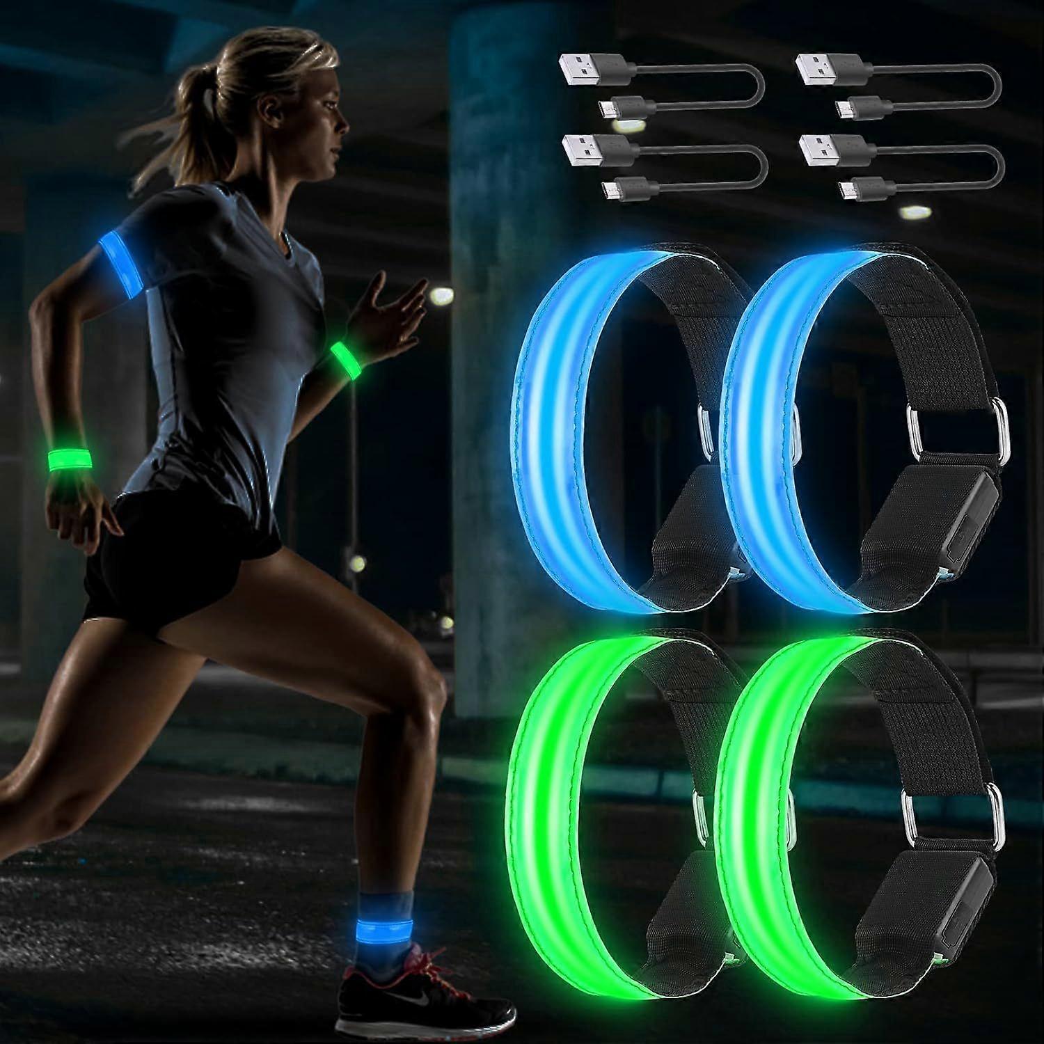 4pcs USB Rechargeable LED Light Wristbands, LED Running Reflective Wristbands, Safety LED Light Wristbands with Adjustable Flashing Strap to Fit Arm/W
