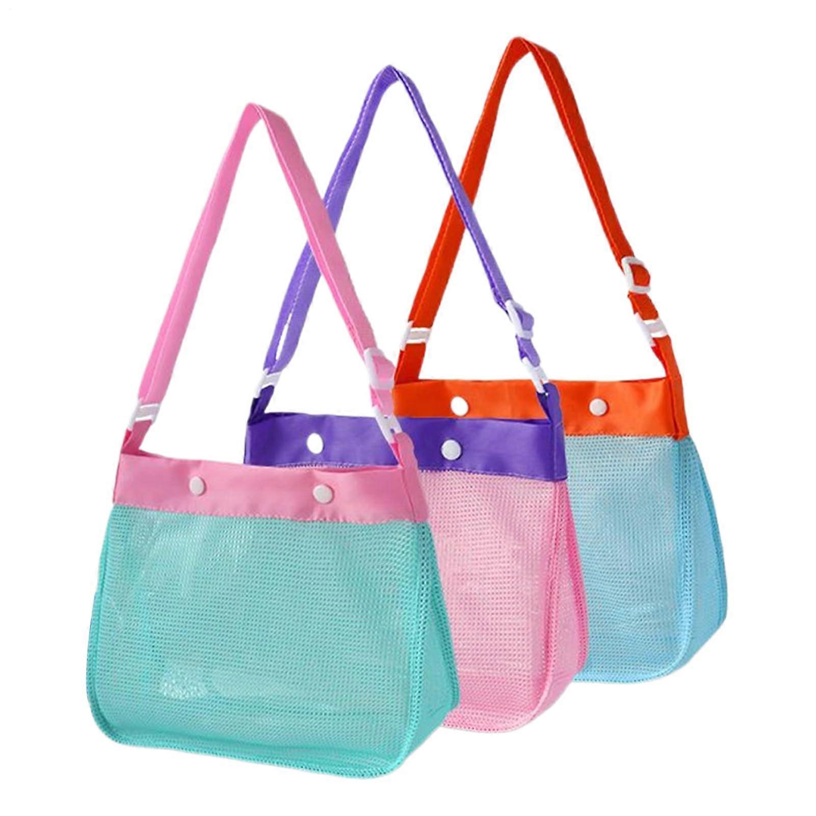Mesh Beach Tote Bag | Waterproof Net Bag for Pool and Beach, Buttoned Shell Collecting Bag for Kids Sand Toys Outdoor Camping Travel
