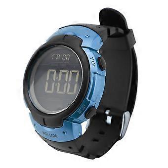 Men Digital Watch 1/100 Sec Stopwatch EL Backlight Alarm Calendar TPU Strap Water Proof Wide Face Chronograph Watch Blue Black