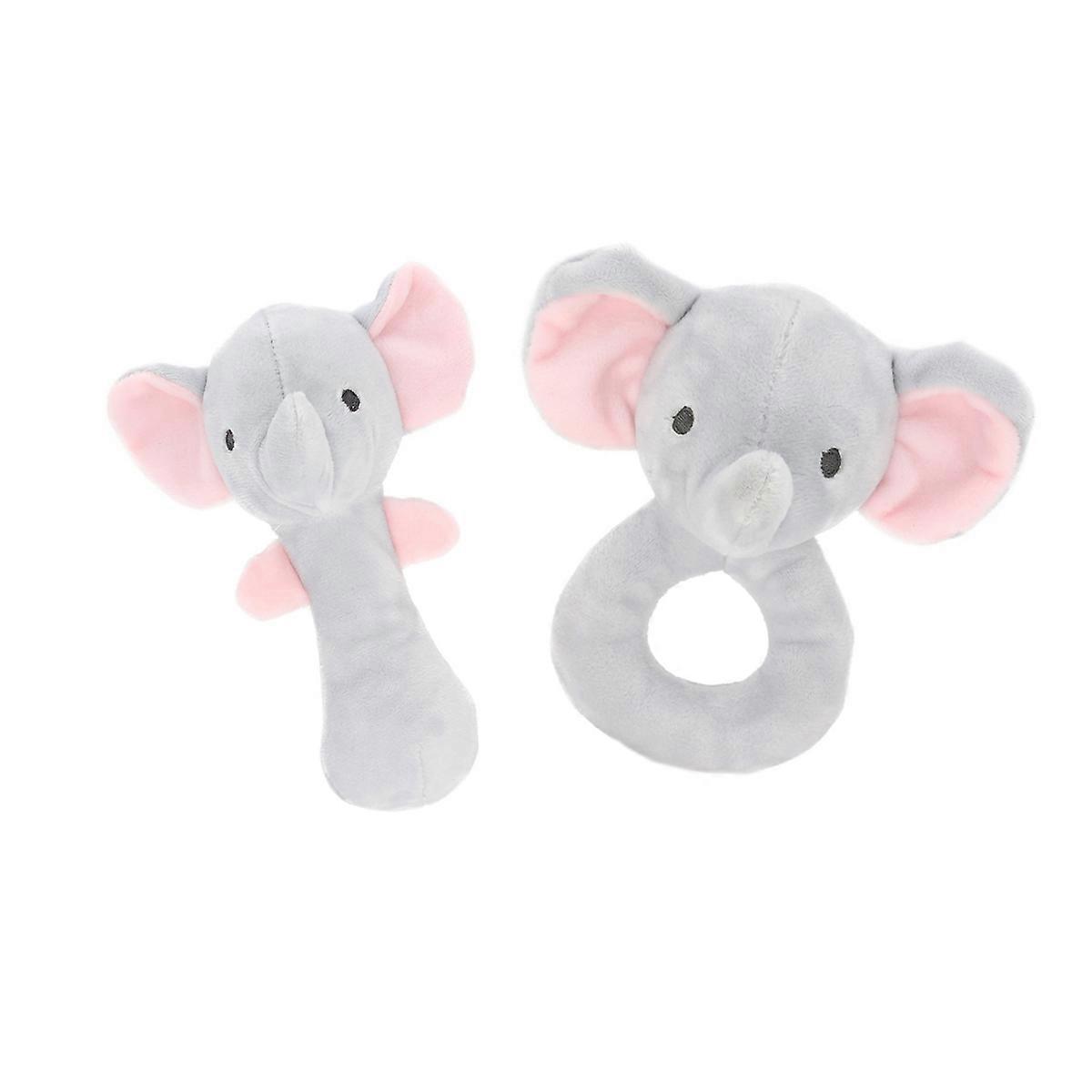 Grey Plush Elephant Hand Rattle with Bell for Babies to Improve Coordination 2pcs