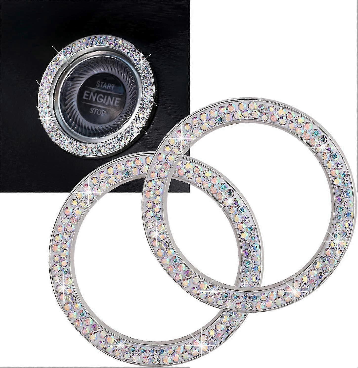 Crystal Ring Car Sticker Bling Ignition Button Decal 2PCS 2024