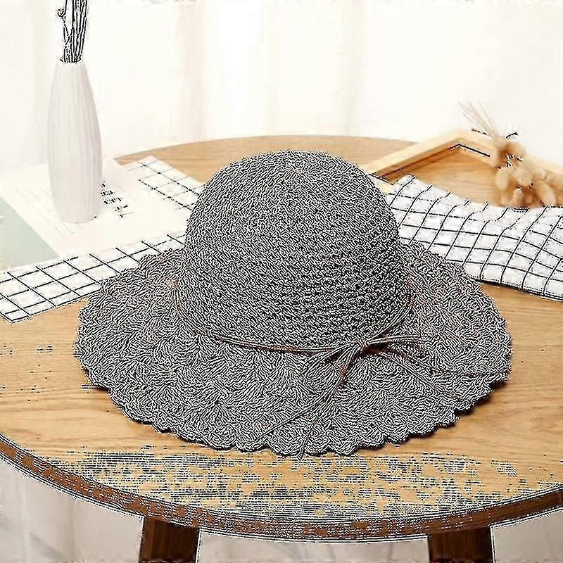 Hats Literary Style Foldable Bow Straw Hat Sunhat Dark Pink