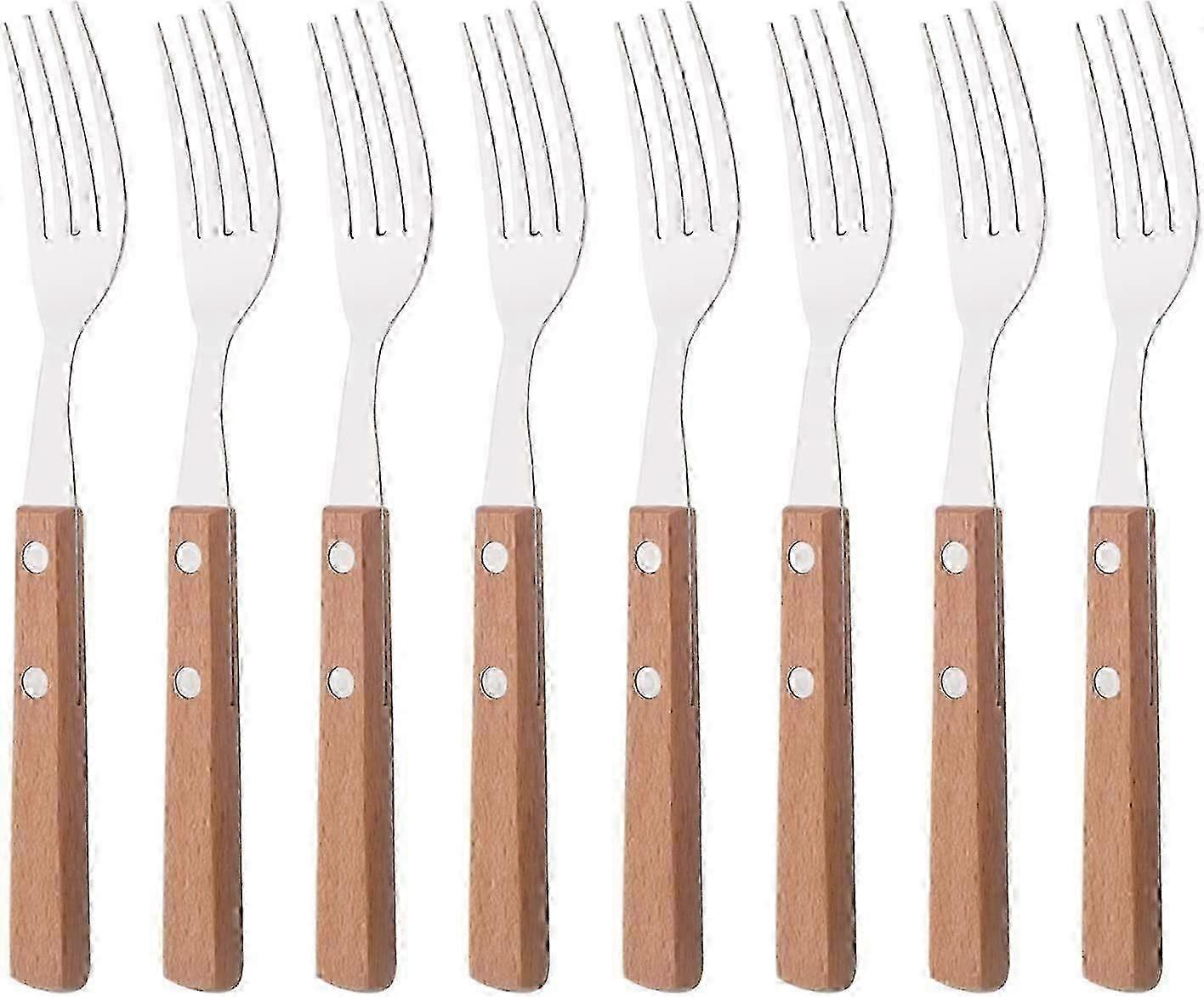 19.32.51cm Dinner Forks Set of 8, 304 Stainless Steel Silverware Forks, Table Forks Salad Forks Set, Mirror Polishing Dinner Fork with Wooden Handle