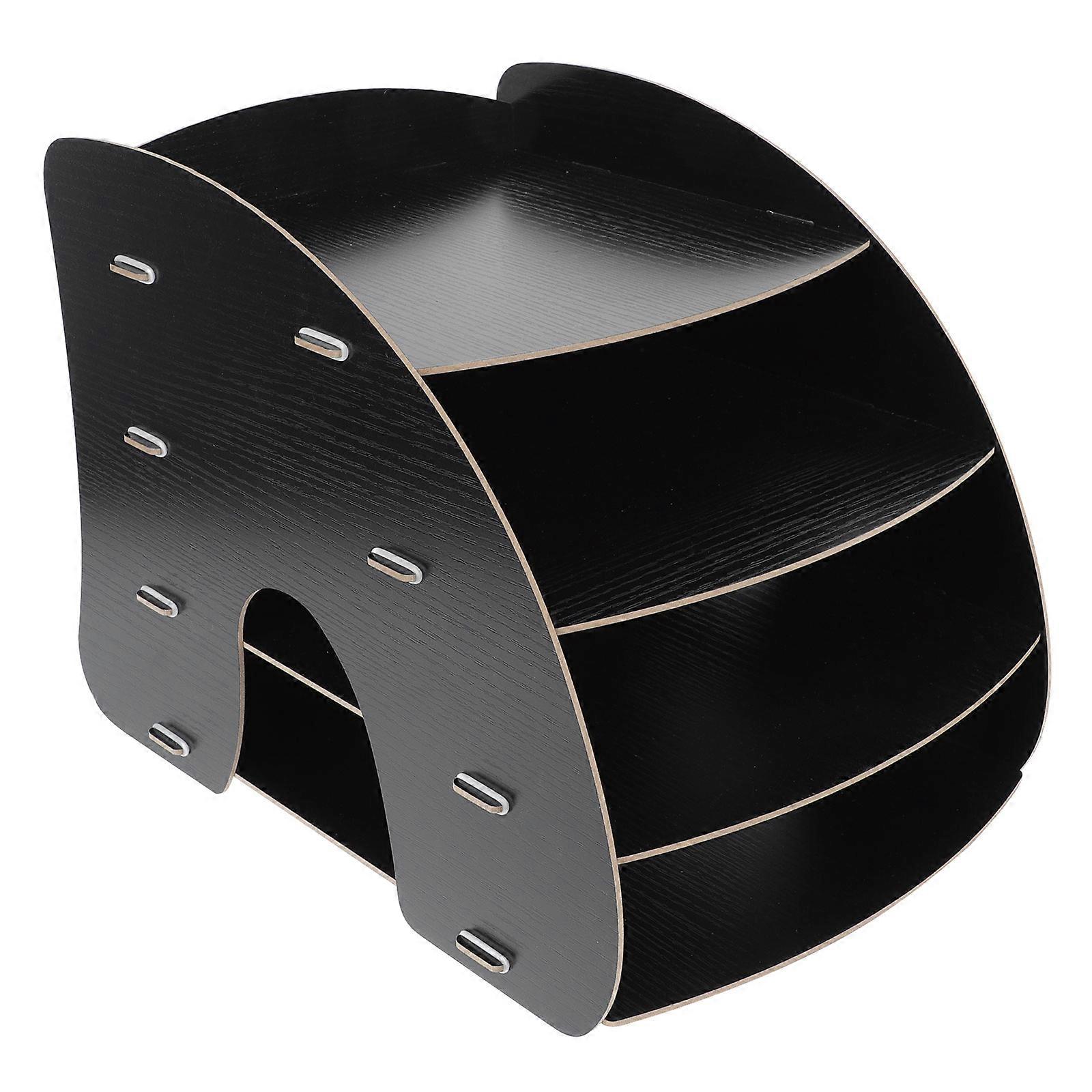 Black Fanshaped Bookshelf for Storage Made of Synthetic Material Multiplelayer Design Perfect for Home Office Library